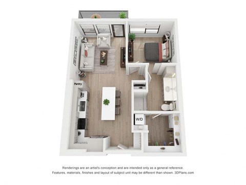 Floor plan for 1 bed, 1 bath, 766 sqft